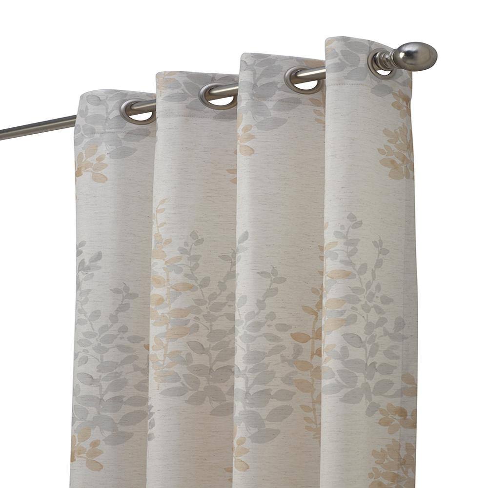 Angle. Commonwealth Home Fashions - Habitat Lana Light Filtering Grommet Curtain Panel Two Tone Leaf Branches Bouquet Faux Linen 50" x 84" Ivory - Ivory.