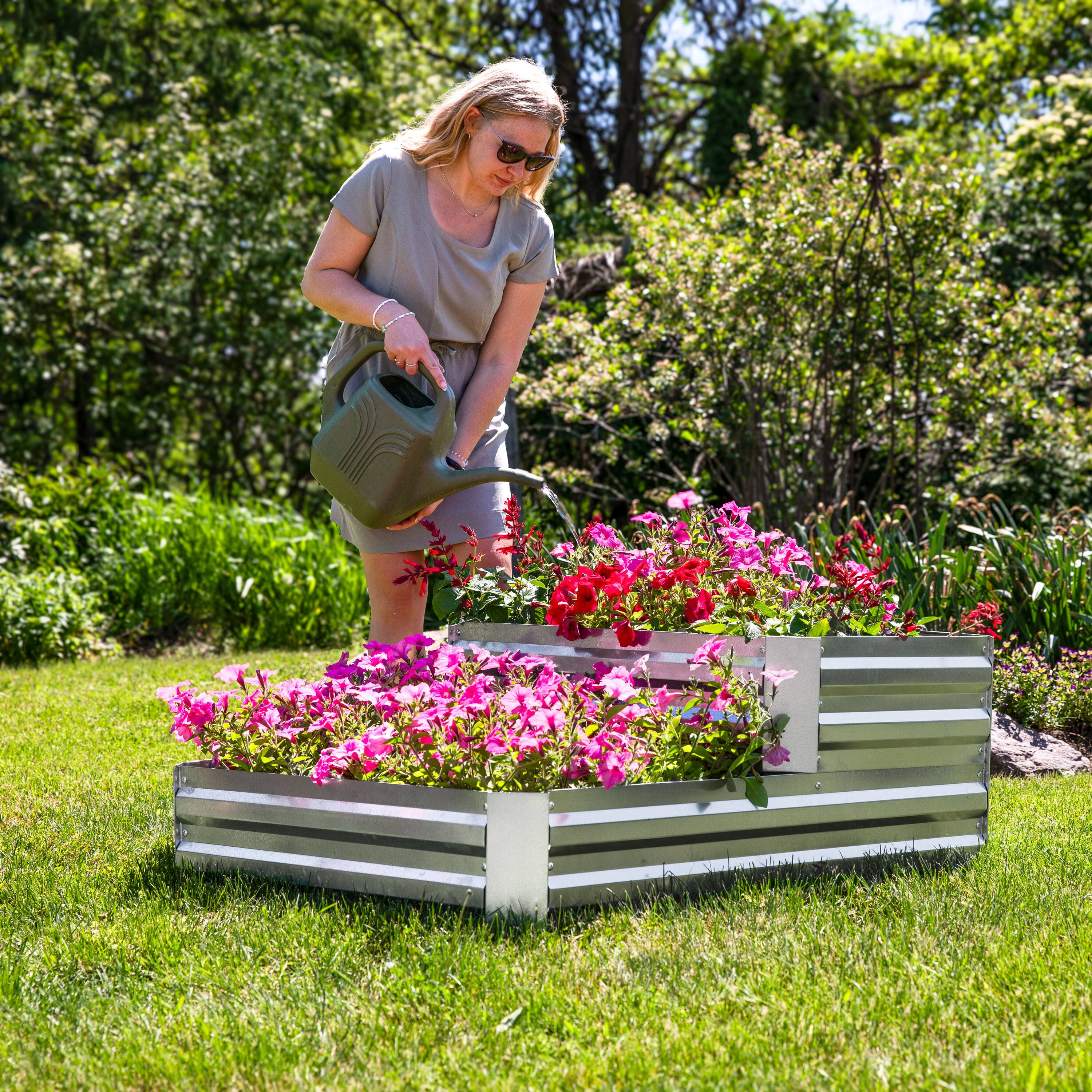 Alt View 3. Sunnydaze - 2-Tier Galvanized Steel Raised Garden Bed - 17.5 in H - Silver.