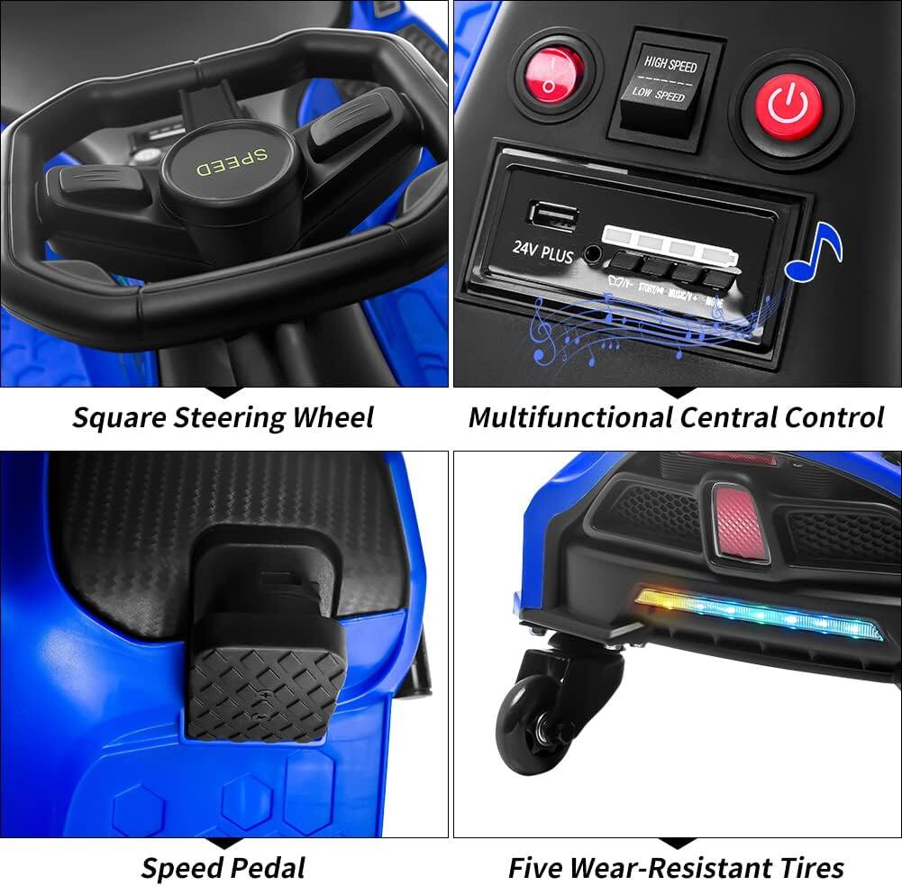 - Square Steering Wheel
- Multifunctional Central Control
- Speed Pedal
- Five Wear-Resistant Tires