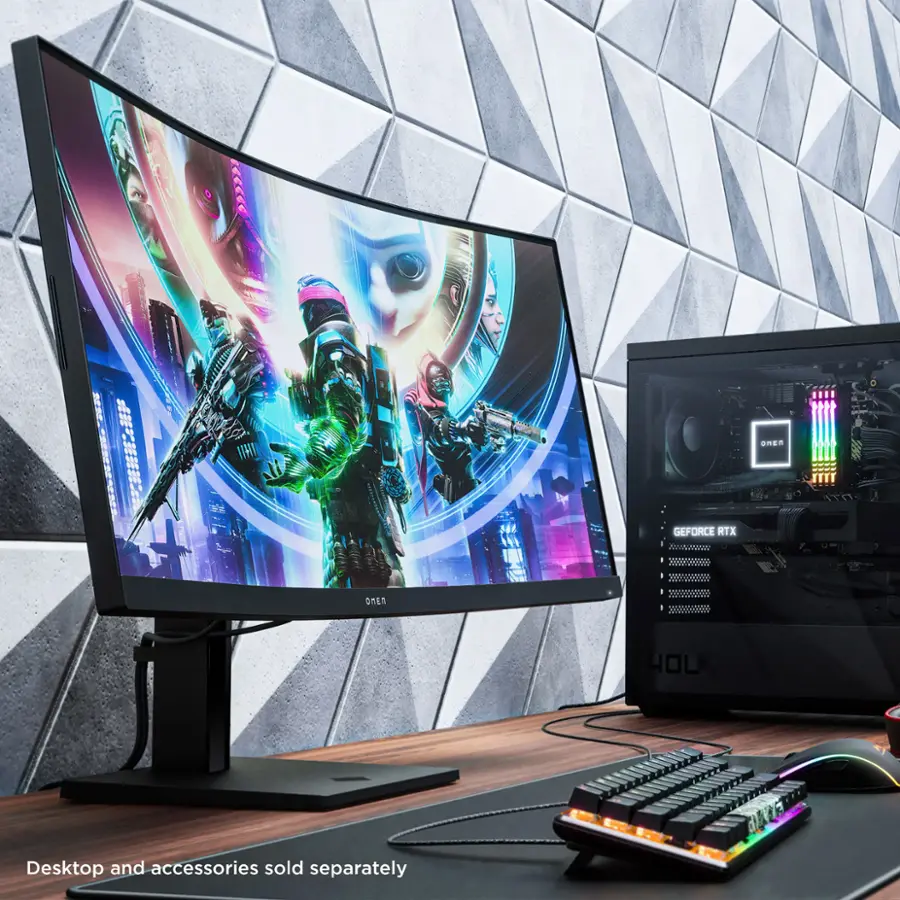 The image shows a desktop computer setup with a monitor, keyboard, and mouse. The monitor is a large flat screen display, and the keyboard and mouse are placed in front of it. The computer is a Dell desktop computer with a GeForce RTX 2080 Ti graphics card. The keyboard is a mechanical keyboard, and the mouse is a wireless mouse. The setup is placed on a desk, and the computer is ready to use.