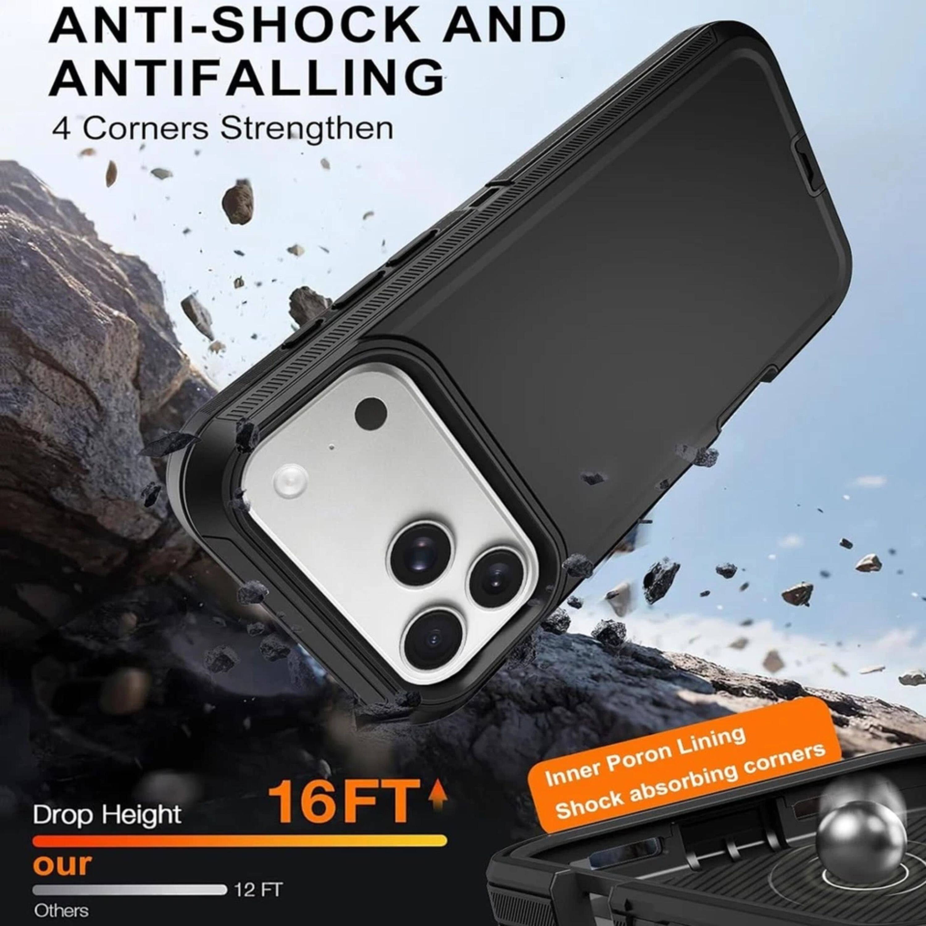 ANTI-SHOCK AND ANTIFALLING  
4 Corners Strengthen  
Drop Height  
16FT  
our  
12 FT  
Others  
Inner Poron Lining  
Shock absorbing corners