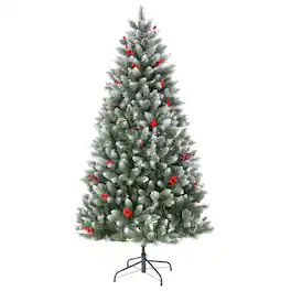 Acekool - 7FT Pre-Lit Artificial Christmas Tree - Pre-Decorated Fluffy Fraser Fir with 350 Warm White Lights - Green