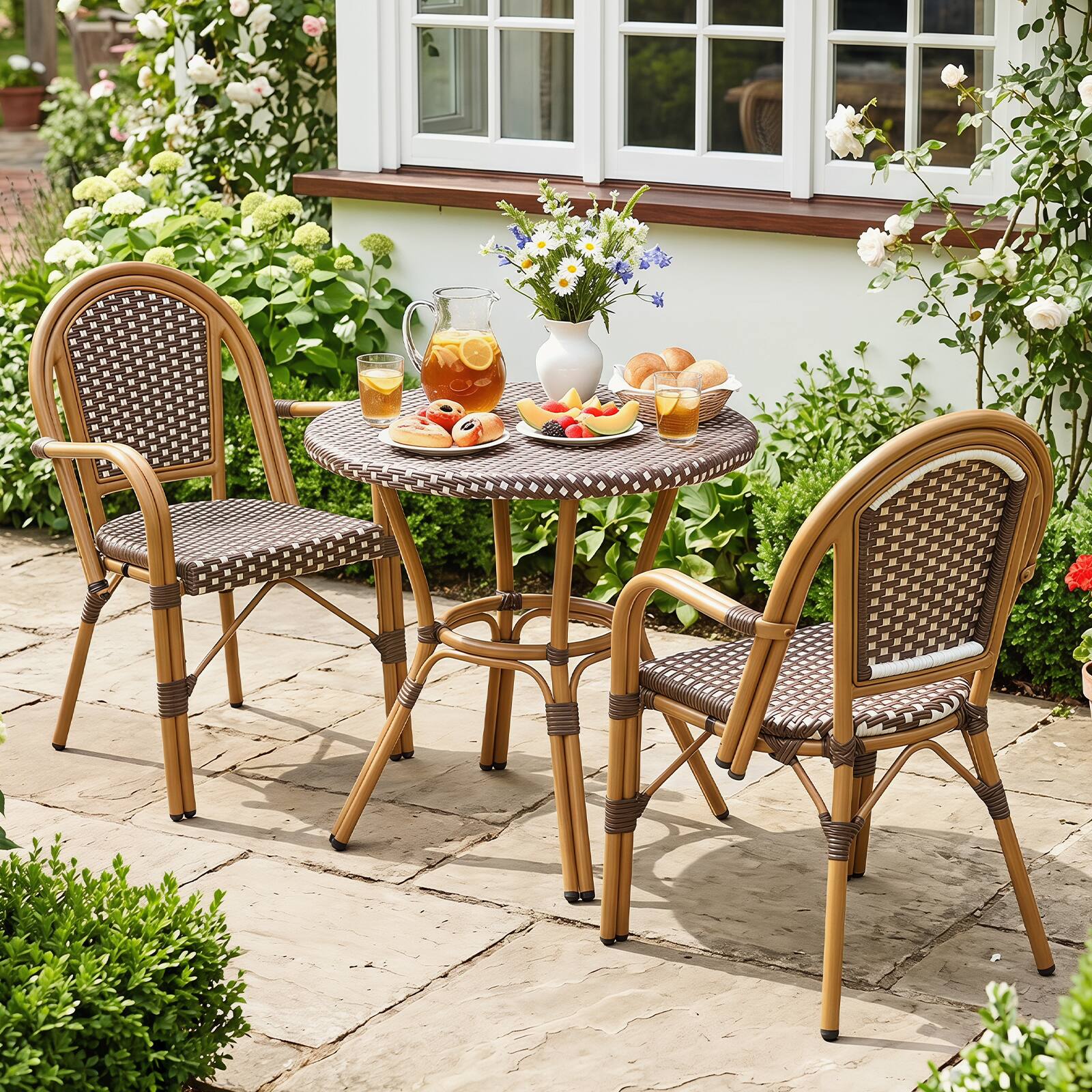 Alt View 4. Gymax - Gymax Outdoor French Bistro Chairs Set of 4 w/ Armrests Galvanized Metal Frame - Brown.