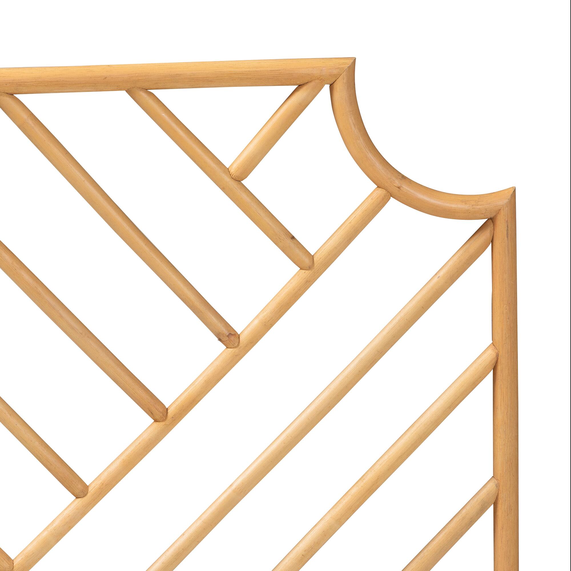 Left. bali & pari - Giza Modern Bohemian Rattan Queen Size Wall-mount Headboard - Natural Brown.