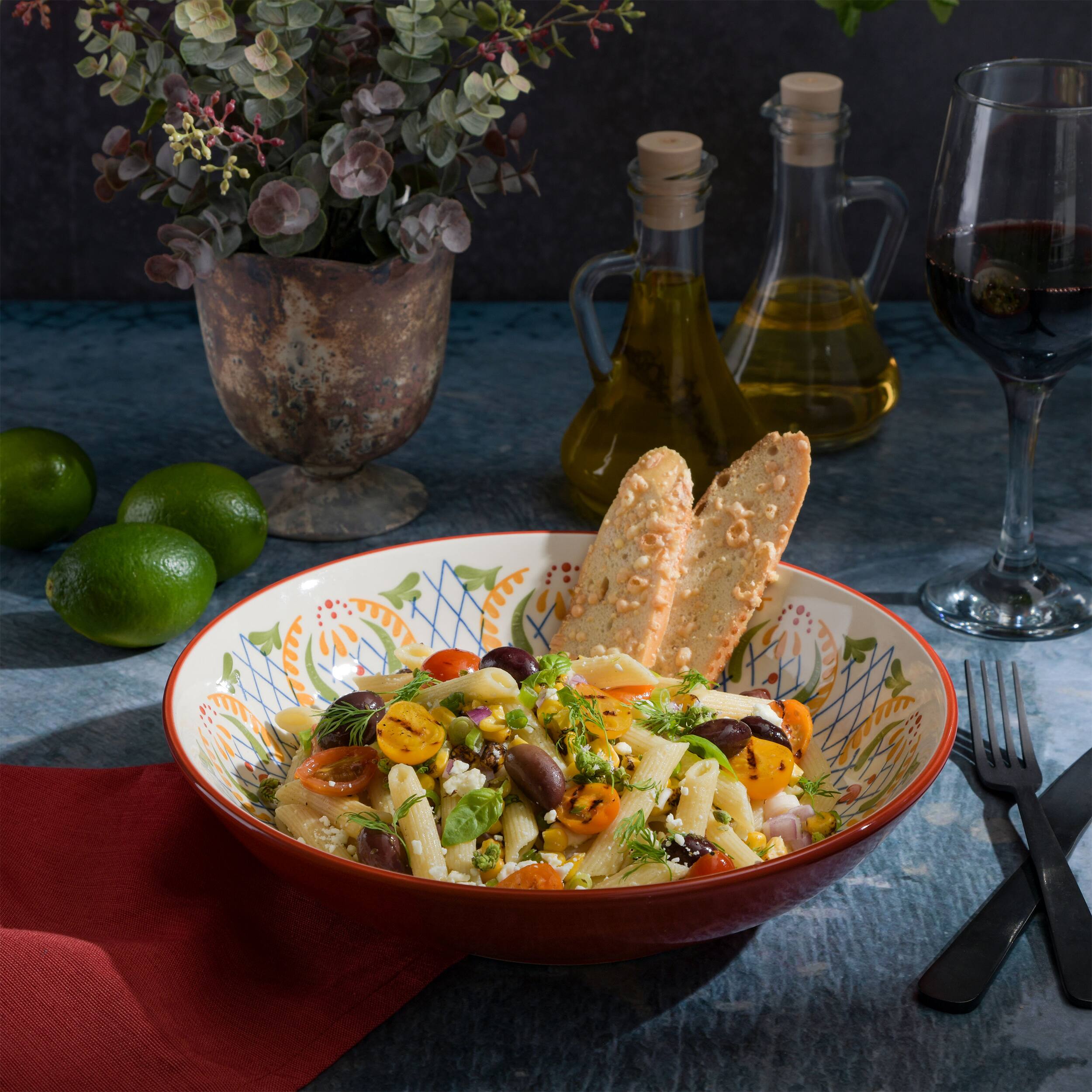 Alt View 7. Gibson - Laurie Gates California Designs Tierra 10.5 Inch Hand Painted Stoneware Pasta Bowl in Red - Assorted.