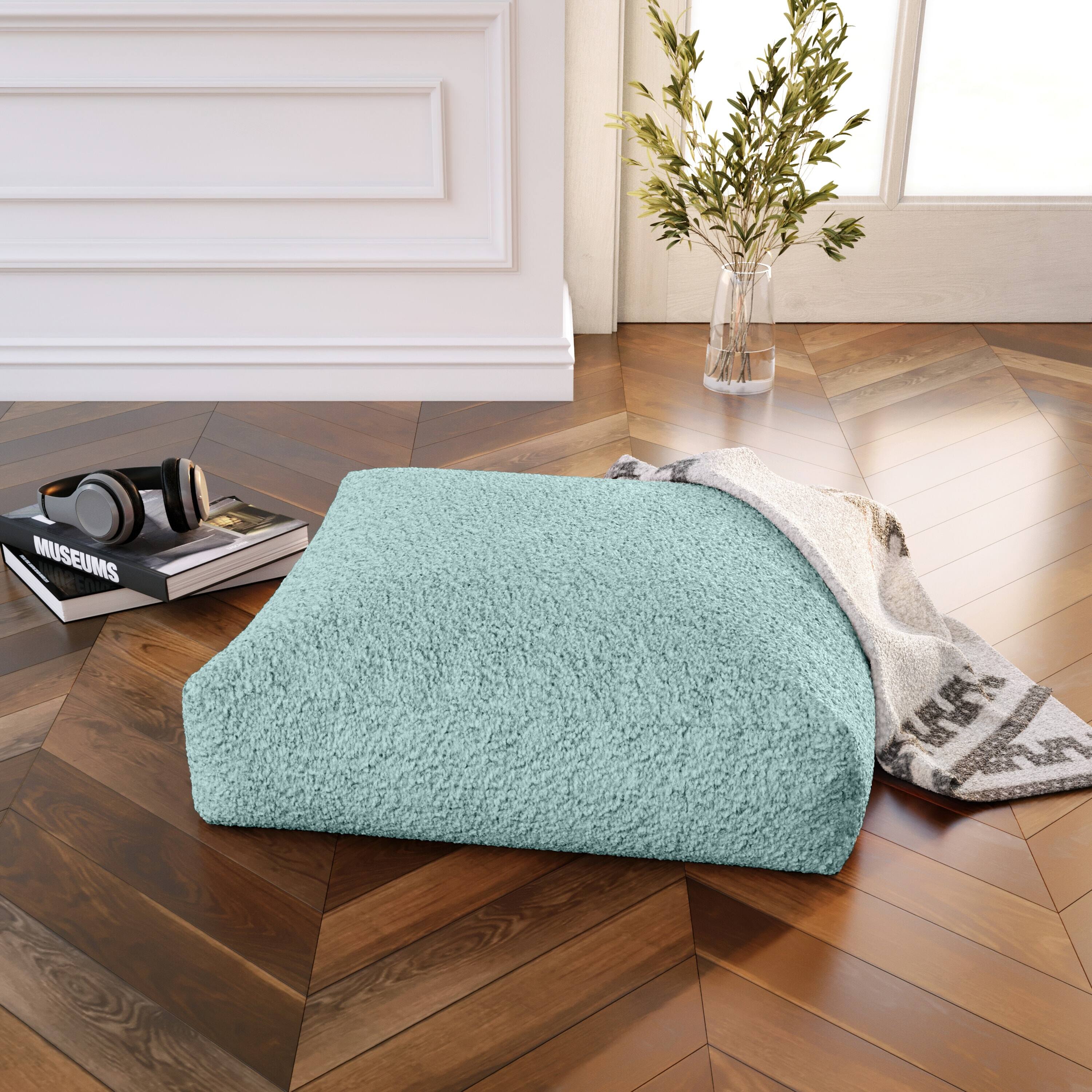 Angle. Jaxx - Jaxx Brio Large Décor Floor Pillow/Meditation Yoga Cushion, Shearling Faux Lamb, Mineral Green - Mineral Green.