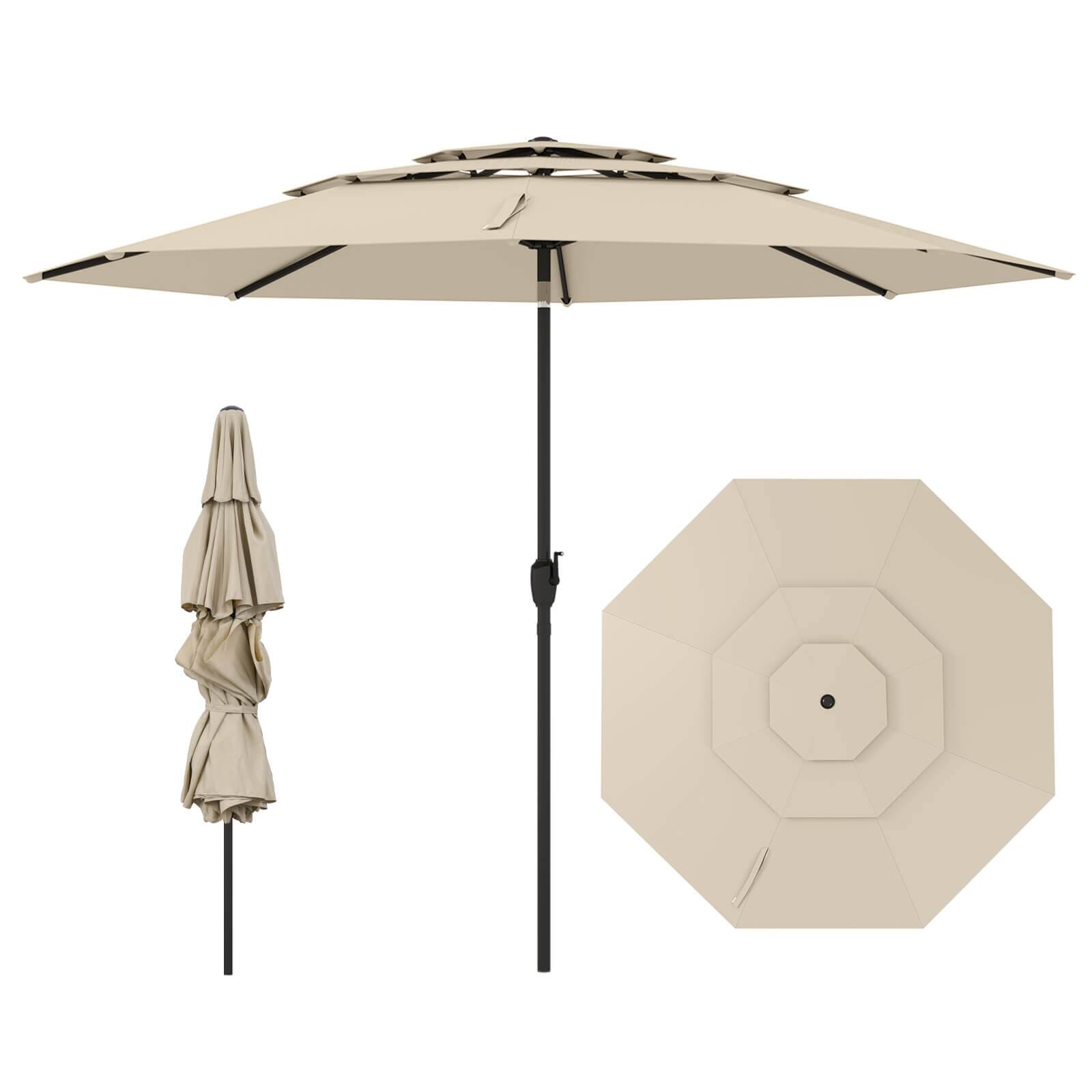 Costway - 10 ft 3-tier Vented Patio Umbrella Large Market Table Umbrella Outdoor Sun Shade - Beige