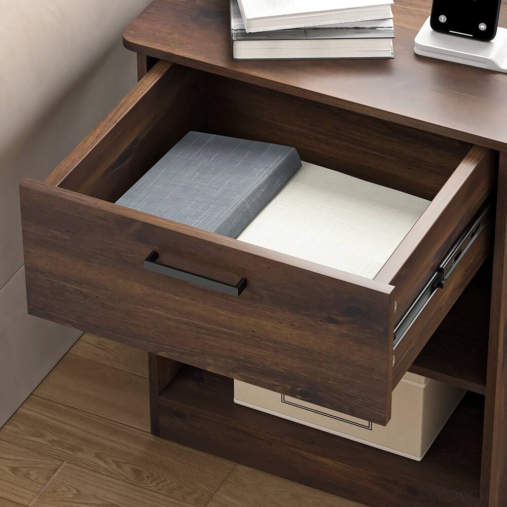 Alt View 5. Spaco - Nightstand with Charging Station,2 USB,Type C,Drawer,Adjustable Shelf - Brown.