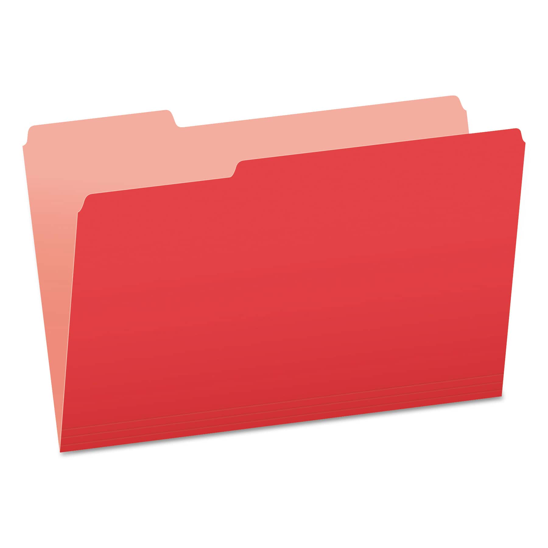 Tops Business Forms - Colored File Folders, 1/3-Cut Tabs: Assorted, Legal Size, Red/Light Red, 100/Box