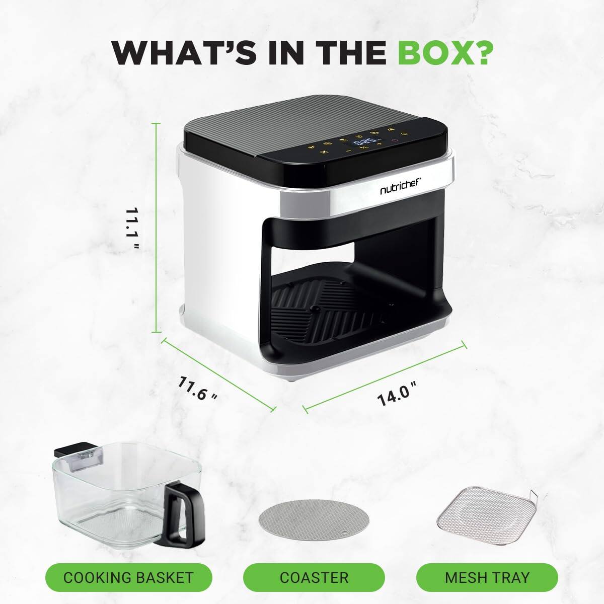 NutriChef 5.8 Quart Air Fryer 8 1 Preset Cook Modes Temperature
