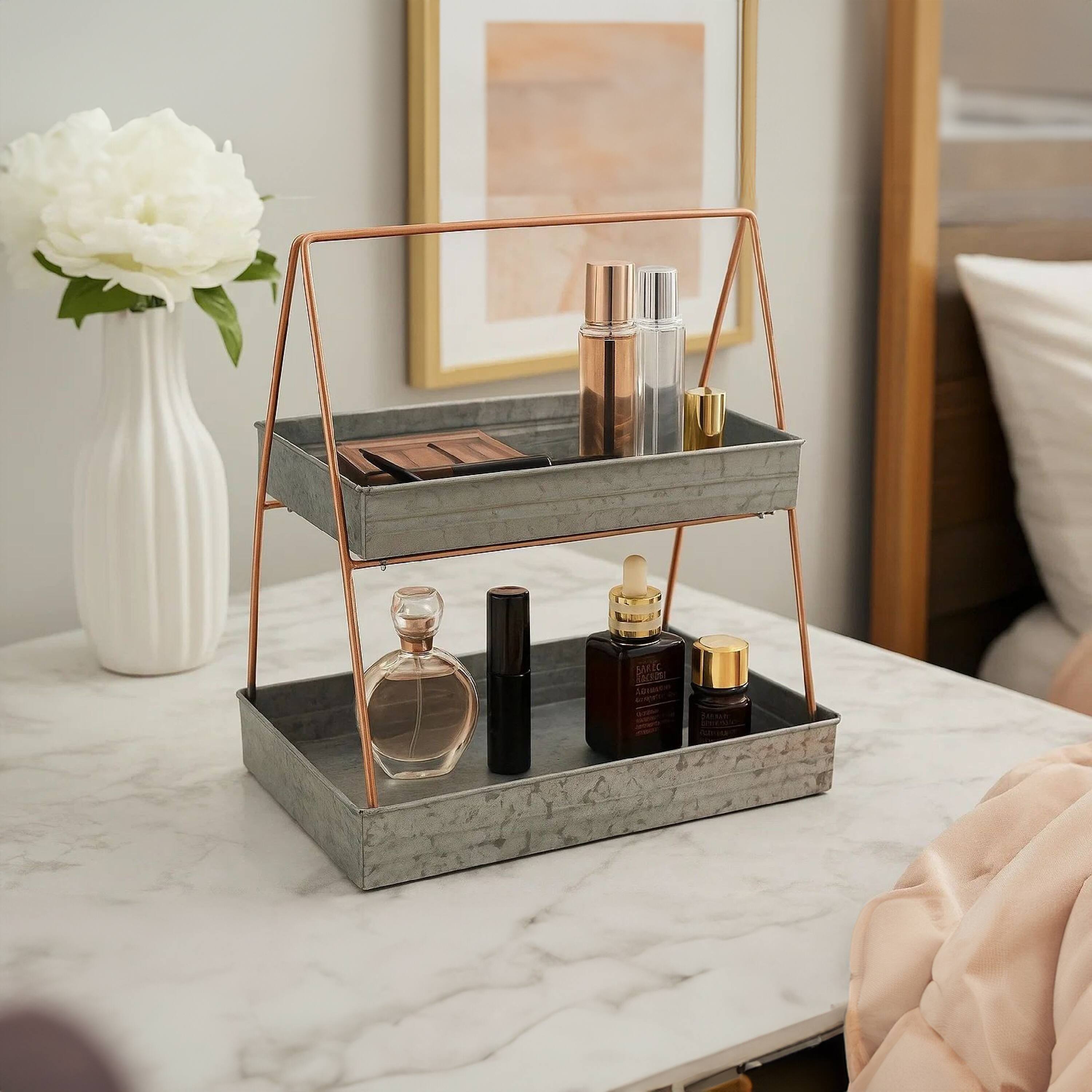 Alt View 7. Manhattan Lane - Galvanized Metal 2 Tiered Rectangular Serving Tray - Gray.