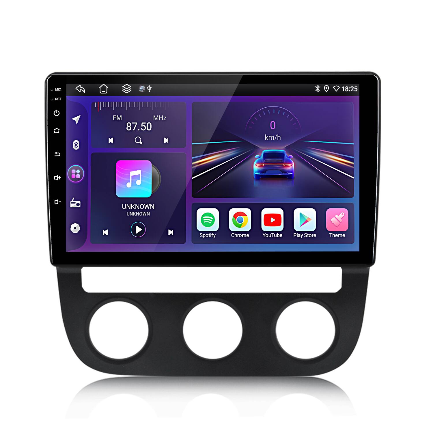 MC 18:25 sS FM MHz 87.50 N 0 km/h d- UNKNOWN UNKNOWN H Spotify Chrome YouTube Play Store Theme