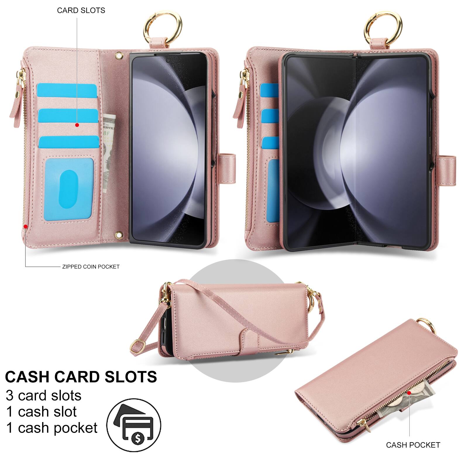 CARD SLOTS

ZIPPED COIN POCKET

CASH CARD SLOTS
3 card slots
1 cash slot
1 cash pocket

CASH POCKET