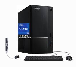Acer - Upgraded - Aspire Desktop (i5-14400, 64GB, 4TB SSD, Intel UHD 730, WiFi 6E, Bluetooth 5.3, Win 11 Pro) w/USB Hub - Black