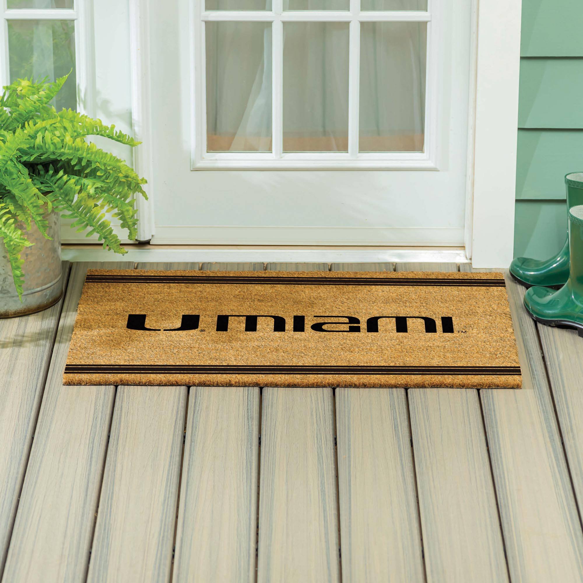 Alt View 3. Evergreen Enterprises - Miami Hurricanes 24" x 36" Outdoor Monochrome Team Logo Coir Mat - Brown.