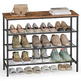 Songmics Home - Shoe Rack, Shoe Storage Rack for Closet, Entryway, Living Room, Free Standing Metal Organizer Shelf, 4 Tiers - Rustic Brown and Ink Black