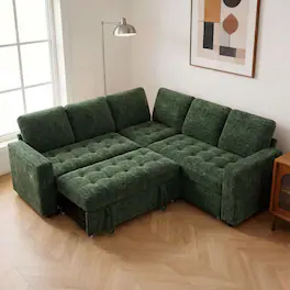 Dyonery - 78-inch 5-seater, modular sofa with pull-out bed, adjustable backrest/storage seat, tool-free assembly - Green