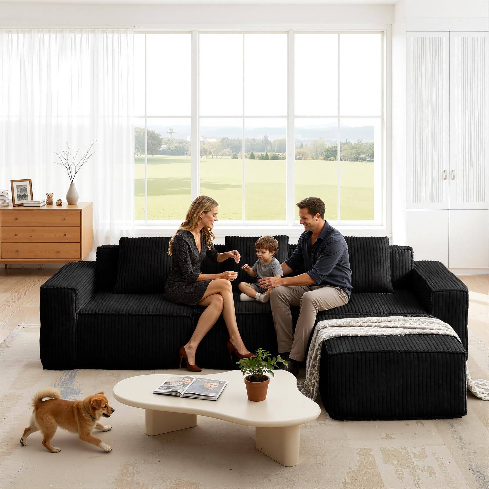 Alt View 6. Meqiodas - Boneless Couch for Living Room, Modular Sectional Sofa with Ottoman, Convertible L Shaped Couch, No Assembly Required - Black.