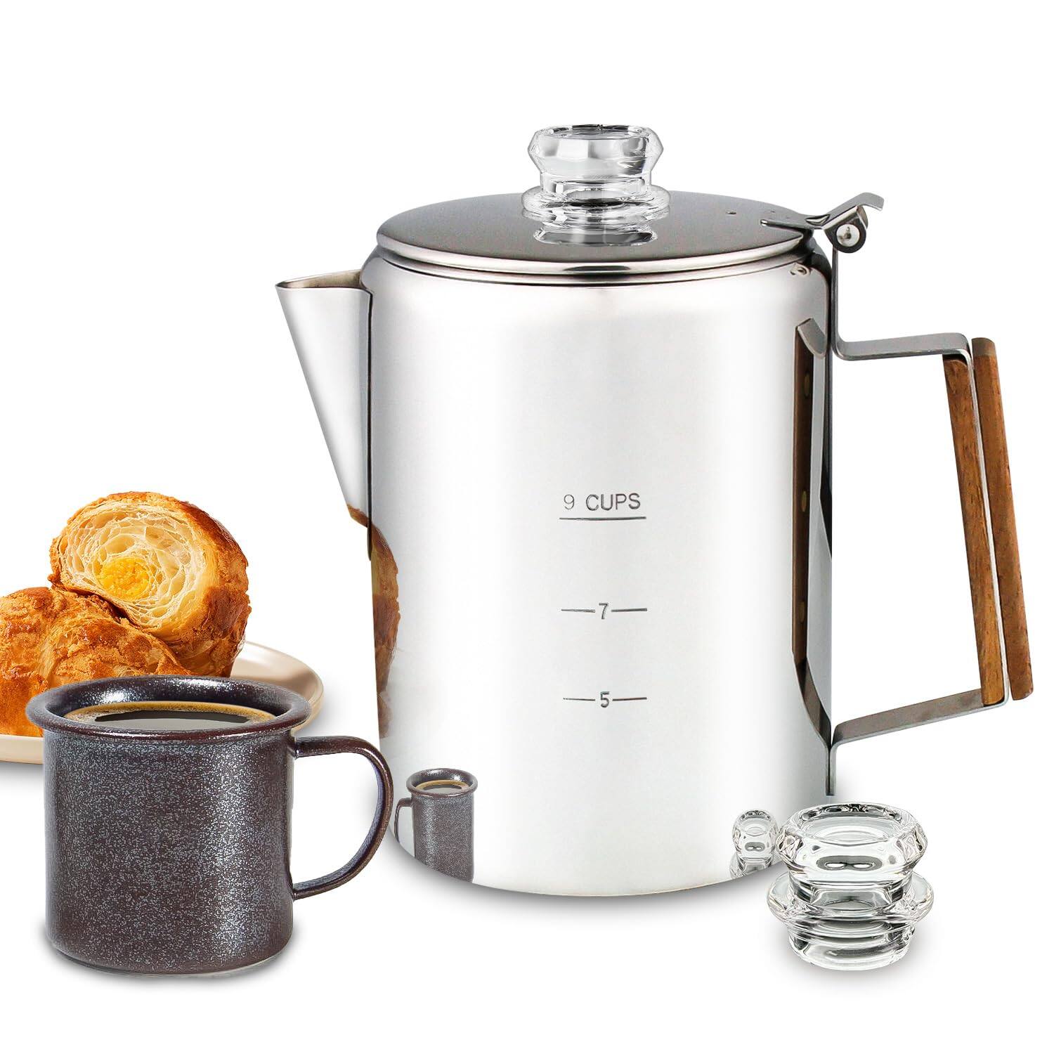 Front. Dapper Styles - Electric Coffee Percolator Stainless Steel Maker With Heat Resistant Tough Glass Clear Brew Progress Knob K... - Stainless Steel.