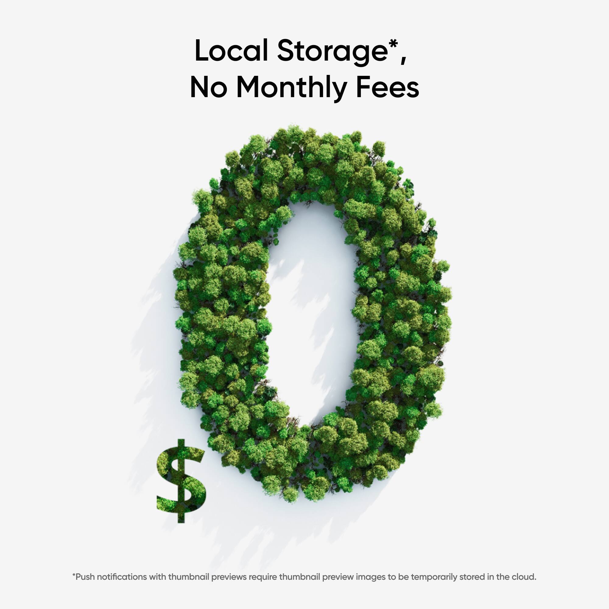Local Storage*, No Monthly Fees

*Push notifications with thumbnail previews require thumbnail preview images to be temporarily stored in the cloud.