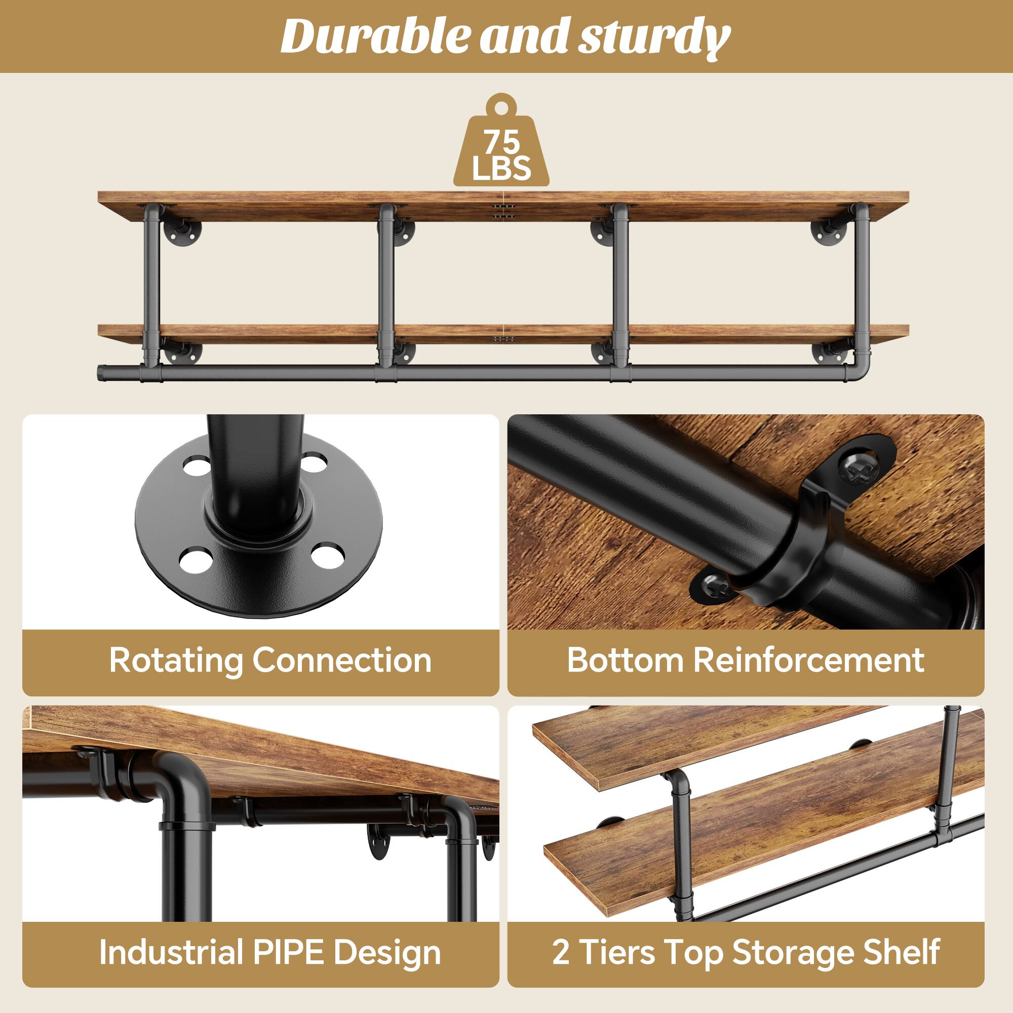 Durable and sturdy

75 LBS

Rotating Connection

Bottom Reinforcement

Industrial PIPE Design

2 Tiers Top Storage Shelf