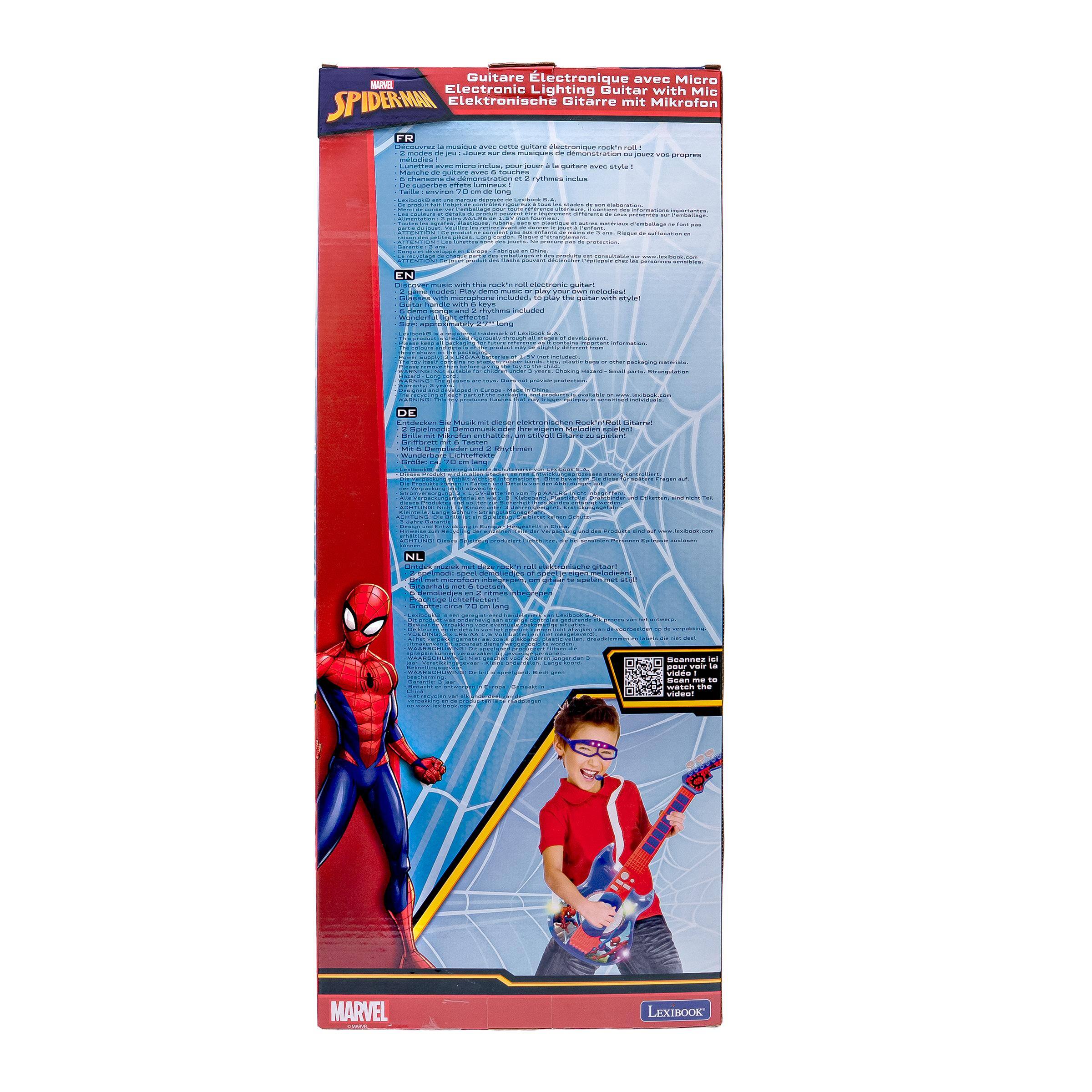 Guitare électronique avec Micro  
MARVEL Electronic Lighting Guitar with Mic  
Elektronische Gitarre mit Mikrofon  
SPIDER-MAN  

Calories  
MS Carth guitare électronique pour oll modes de ma JOUFZ - days musiques  
demonstration  
OUFZ VOS propres intodies  
Lunettes  
minute nclus.  
pour jover  
guilare - style  
Manche  
guitare - 6 touches  
5 chansons - constration  
R rythmes - De superbes  
on de long - Lestellable - & - ally in memessage  
INSERVAL m - PVB SPISSION -  
ANI - BAJOR nationale prenbatage  
Fam - HMP - - maima - - de sultocation -  
MARK - FAVI protection.  
Carry Grager AMORIAN  
- NE 1941 -  

EN  
with this ml MindEred gutter! with PLAY demo MUNIC in dairy FINI m meladies! included,  
the guitar with style! de rhythes included  

Loshes  
Develsipment.  
- - emhajing  
