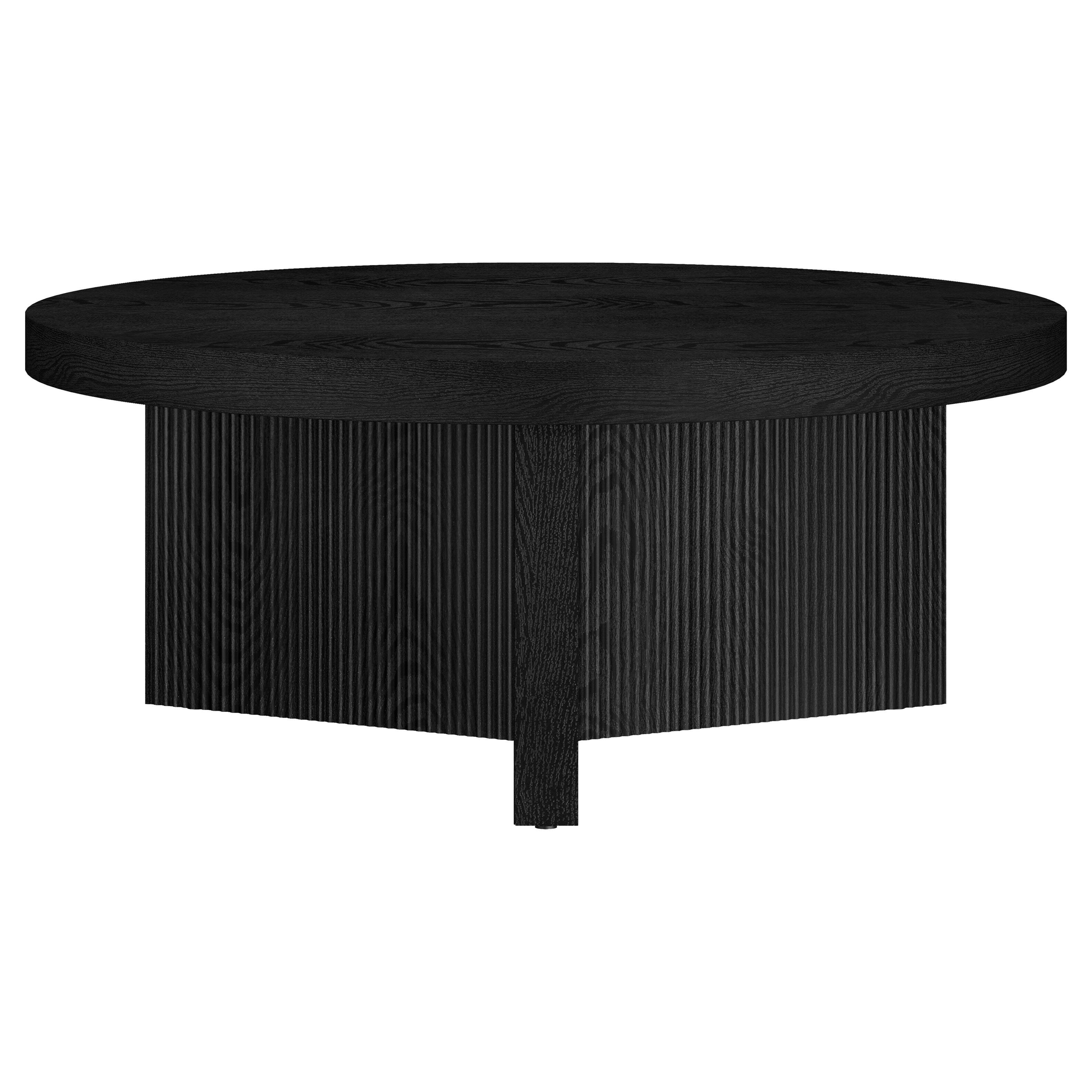 Back. Hudson&Canal - Holm 36" Wide Round Fluted Coffee Table - Black.