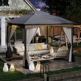 Mondawe - 10 x 10 FT Freestanding Patio Gazebo with Netting Walls and 4 Sandbags - Gray