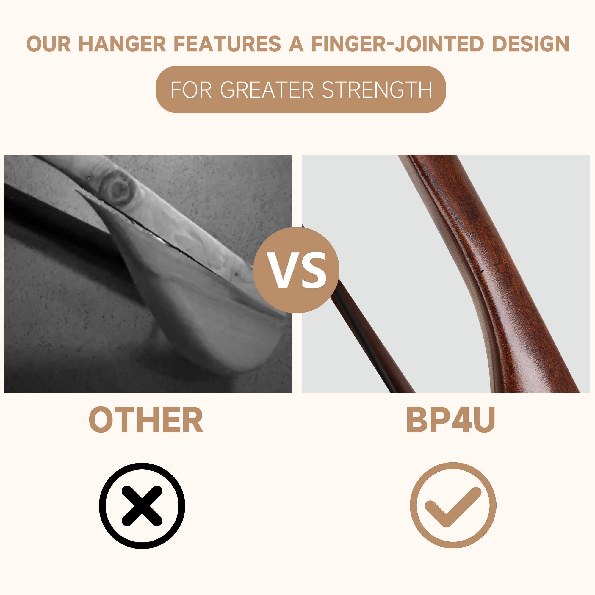 OUR HANGER FEATURES A FINGER-JOINTED DESIGN FOR GREATER STRENGTH

VS

OTHER BP4U