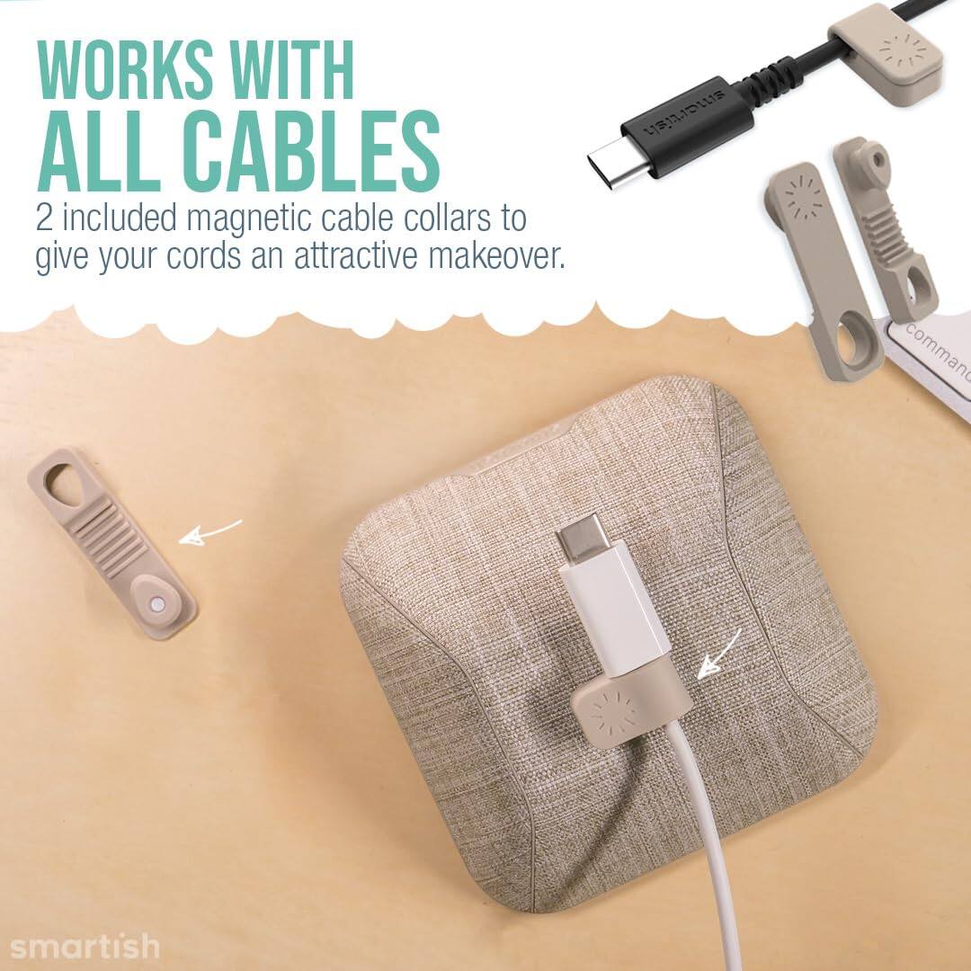 WORKS WITH ALL CABLES  
2 included magnetic cable collars to give your cords an attractive makeover.