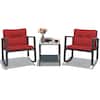 Front. Costway - 3PCS Patio Rattan Furniture Set Rocking Chairs Cushioned Sofa - Burgundy.