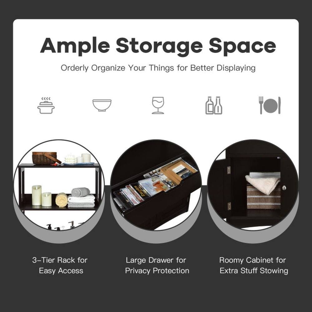 Ample Storage Space  
Orderly Organize Your Things for Better Displaying  

3-Tier Rack for Easy Access  
Large Drawer for Privacy Protection  
Roomy Cabinet for Extra Stuff Stowing