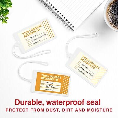 Durable, waterproof seal  
PROTECT FROM DUST, DIRT AND MOISTURE  

THIS LUGGAGE BELONGS TO  
[Name]  
[Address]  
[Phone Number]  

THIS LUGGAGE BELONGS TO  
[Name]  
[Address]  
[Phone Number]  

THIS LUGGAGE BELONGS TO  
[Name]  
[Address]  
[Phone Number]