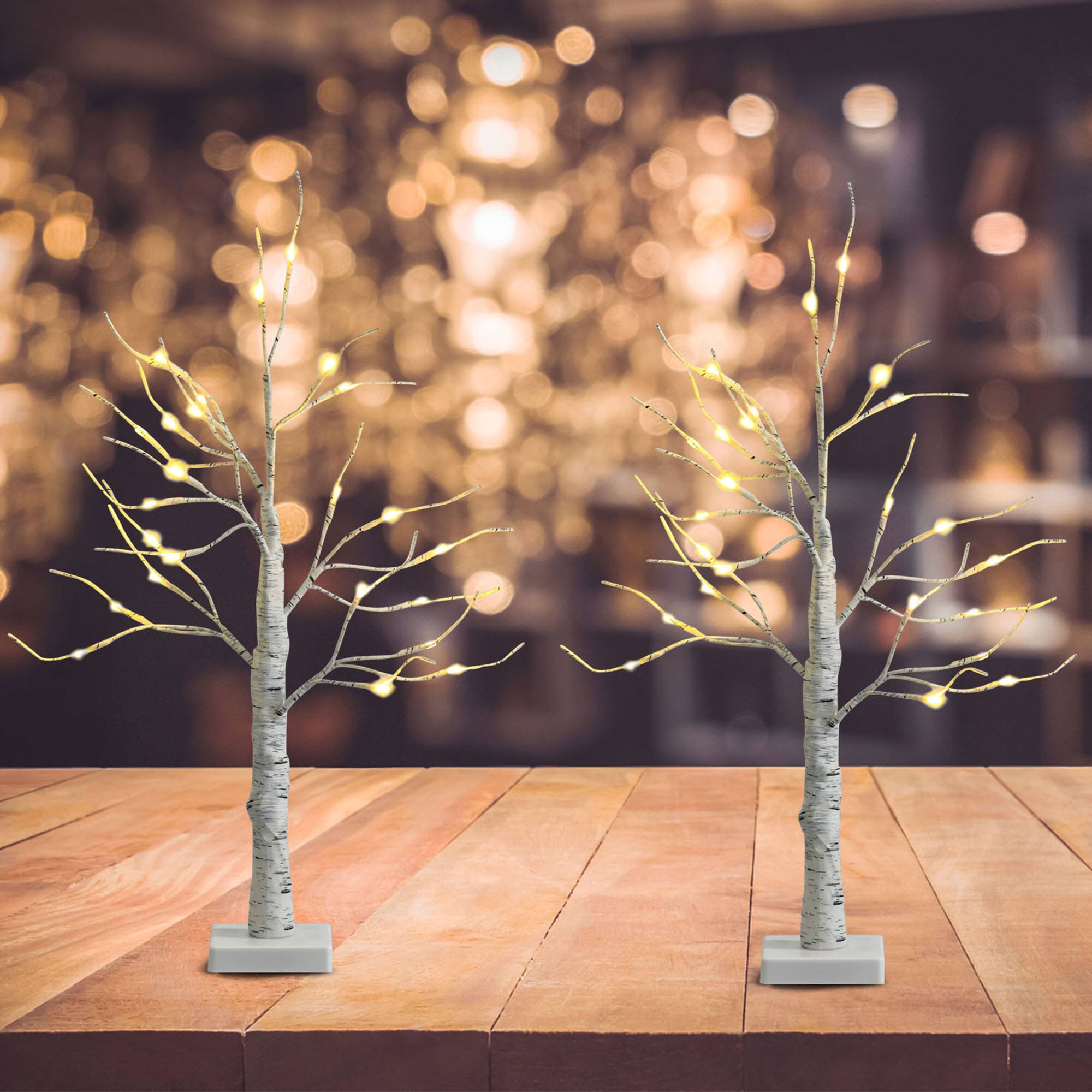 Alt View 2. Gymax - Gymax 2PCS 2 FT Pre-lit White Birch Tree Artificial Twig Birch Tree Christmas Decoration - White.