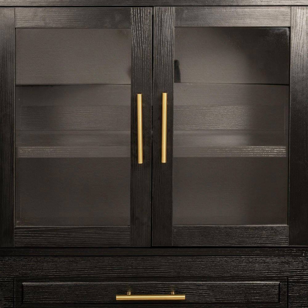 Alt View 4. Kadyn - 71" Arched Pantry Cabinet with Glass Door and Barn Door Design - Black - Black.