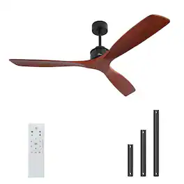 Sofucor - 60 Inch Solid Wood Ceiling Fan With Remote Control Indoor/Outdoor Ceiling Fan with Reversible DC Motor 6 Speed 3 Blades - Black-Walnut No Light