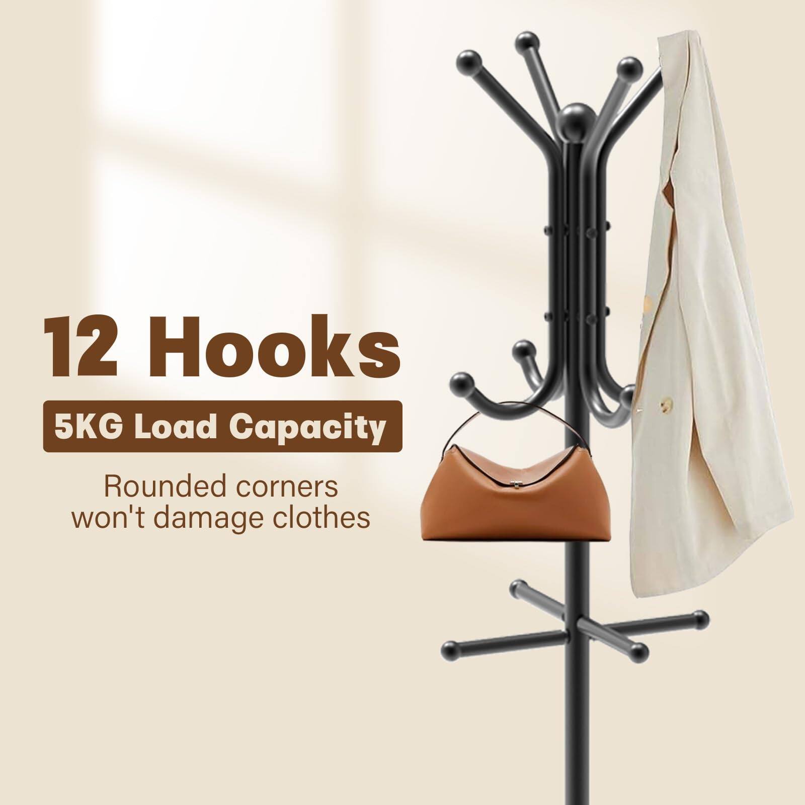 12 Hooks  
5KG Load Capacity  
Rounded corners won't damage clothes