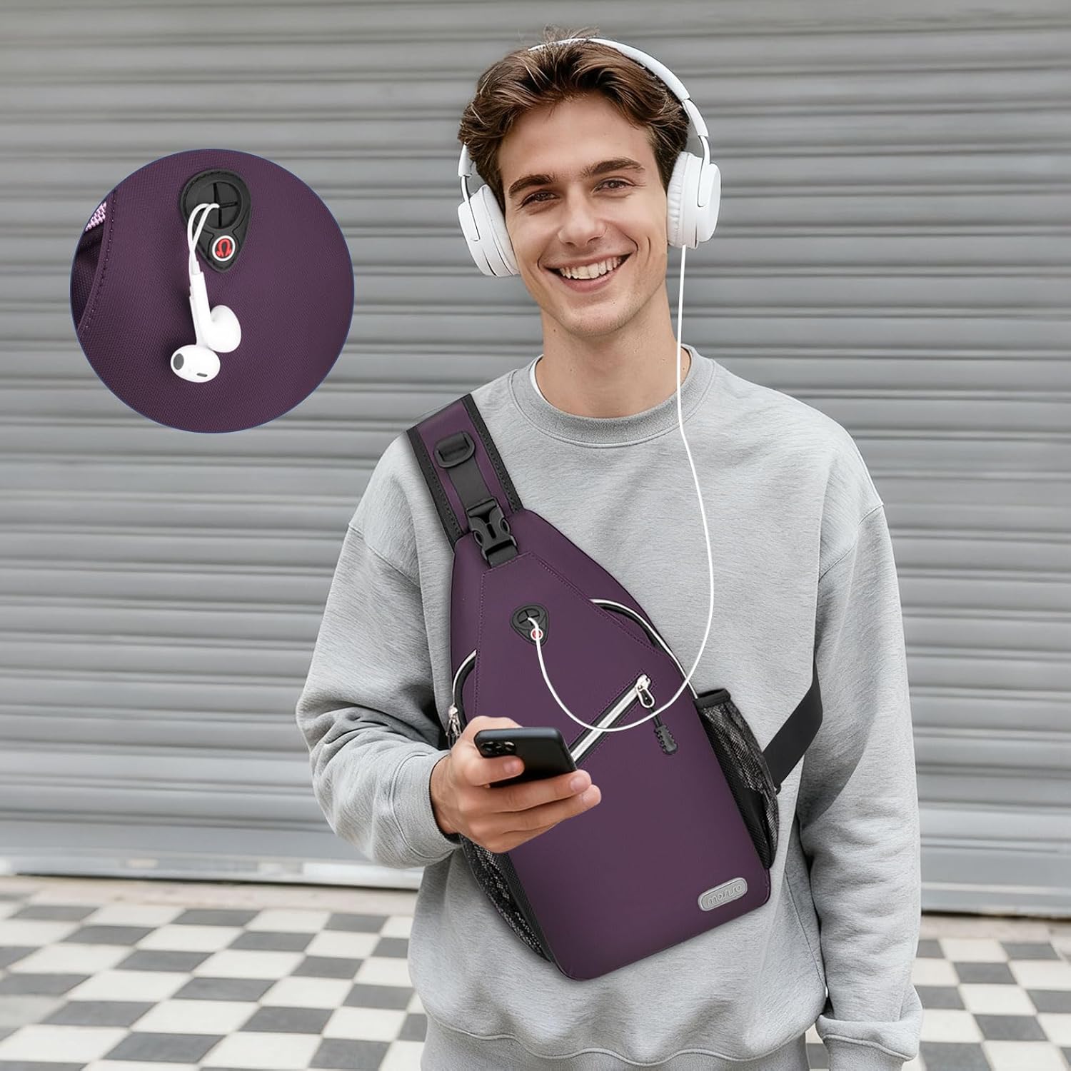 Alt View 5. mosiso - Sling Backpack Multipurpose Crossbody Shoulder Bag Travel Hiking Daypack - Purple.