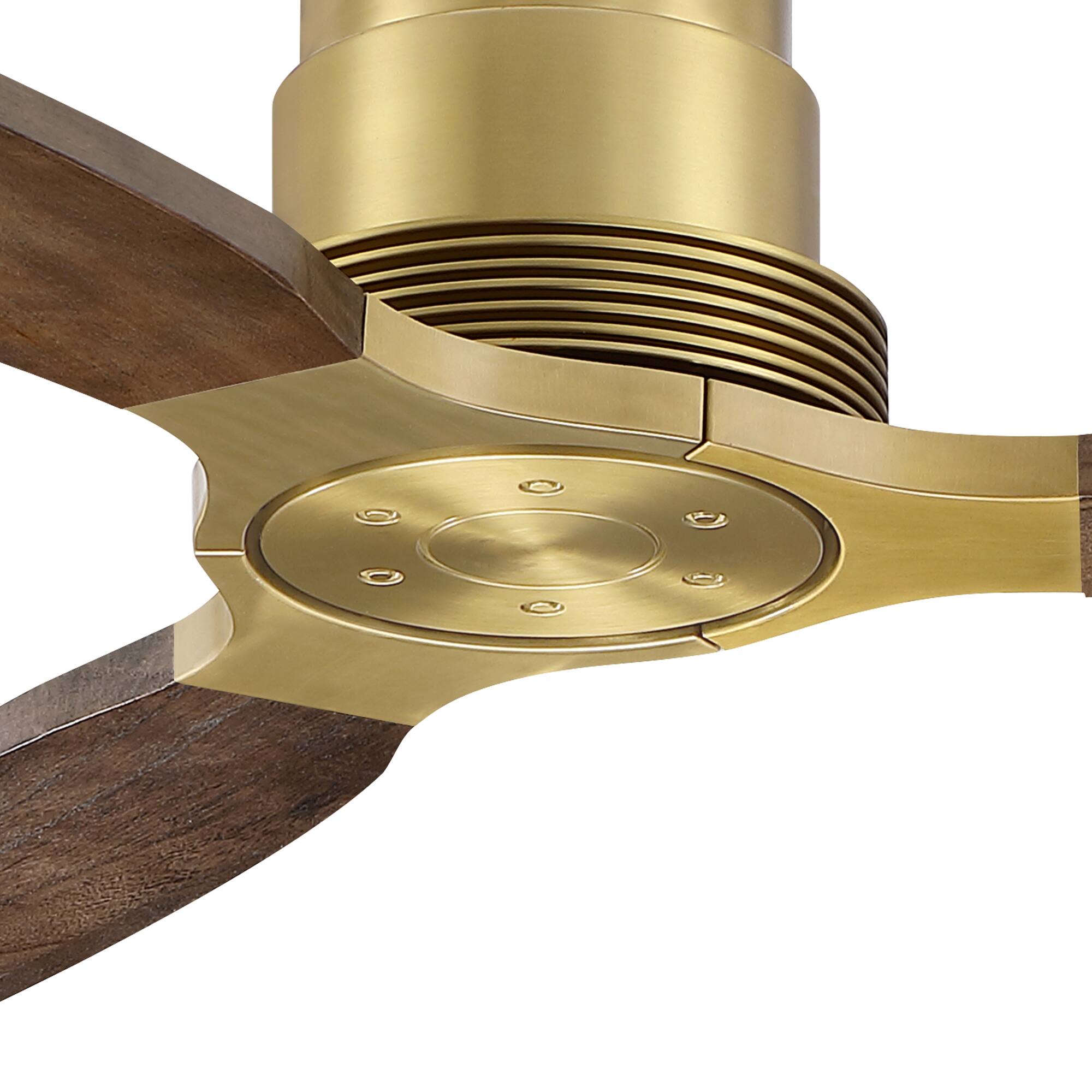 Alt View 7. Parrot Uncle - 56" Mid Centry 3 Solid Wood Blades Flush Mount Lightweight Ceiling Fan with Remote, No Light - Vintage Brass.