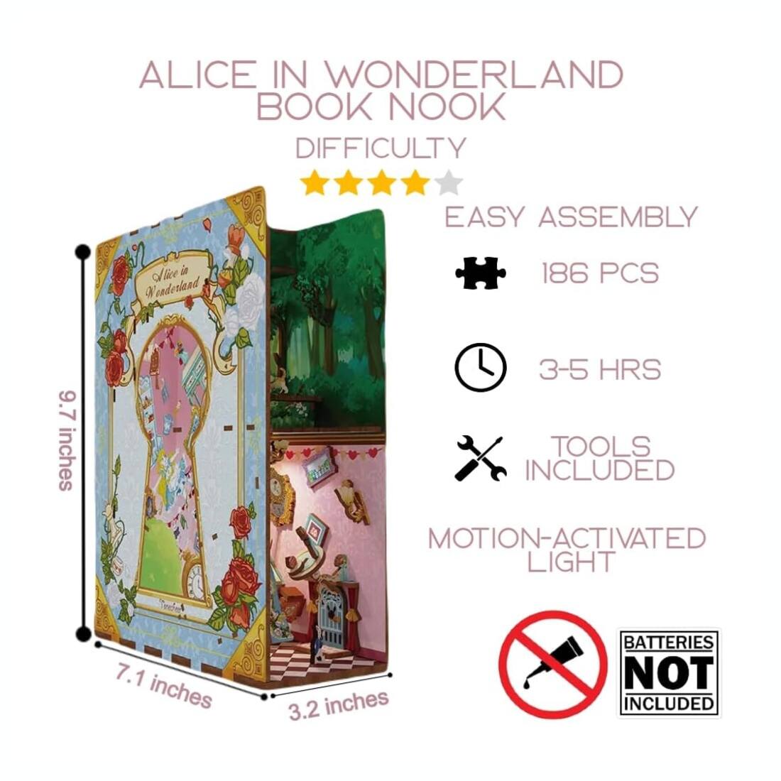 Angle. 3D Puzzle - DIY 3D Book Nook Kit Alice's Adventure 184pcs.