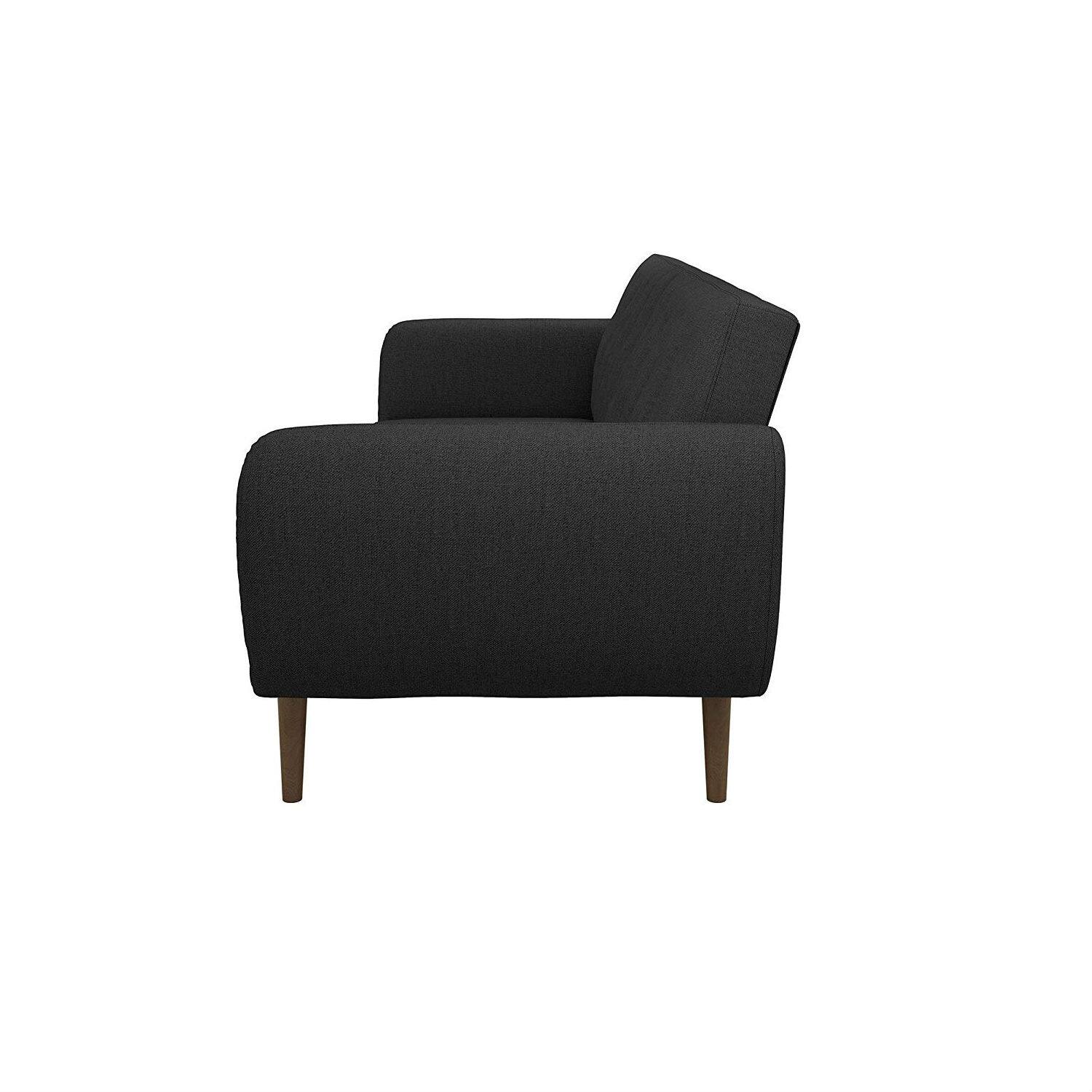 Back. Hivvago - Dark Grey Linen Futon Sofa Bed with Modern Mid-Century Style Wooden Legs - Dark Grey.