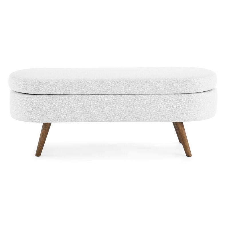 Alt View 1. HTUTWOO - 43.5" Ottoman Storage Bench - Oval Upholstered Linen Fabric Footrest Bench with Wood Legs, End of Bed for Living Room - White.