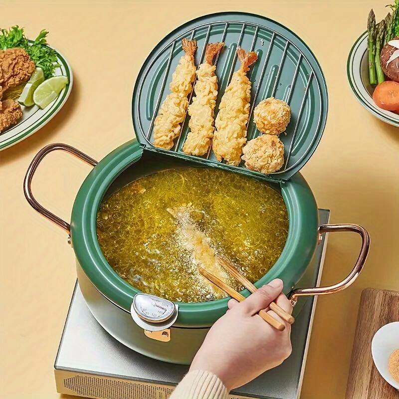 Front. Auledio - 1pc Japanese Tempura Deep Fryer , Non-stick Carbon Steel Deep Fryer For Tempura/chicken/fish/shrimp (20CM) - 20CM.