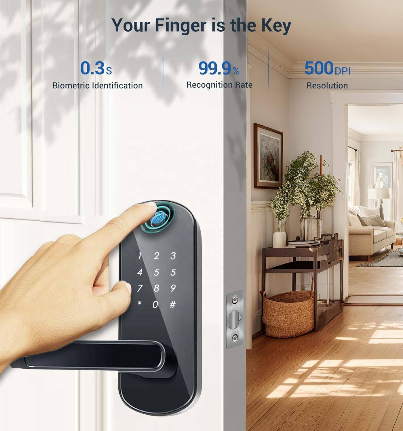 Your Finger is the Key  
0.3s Biometric Identification  
99.9% Recognition Rate  
500DPI Resolution