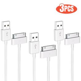 Qixxronics - 3pcs 6ft USB 30-Pin Charger Cable for Old iPhone 4 4S 3GS, Old iPad 1st 2nd 3rd Gen, iPod Classic 1st 2nd 3rd Gen - White