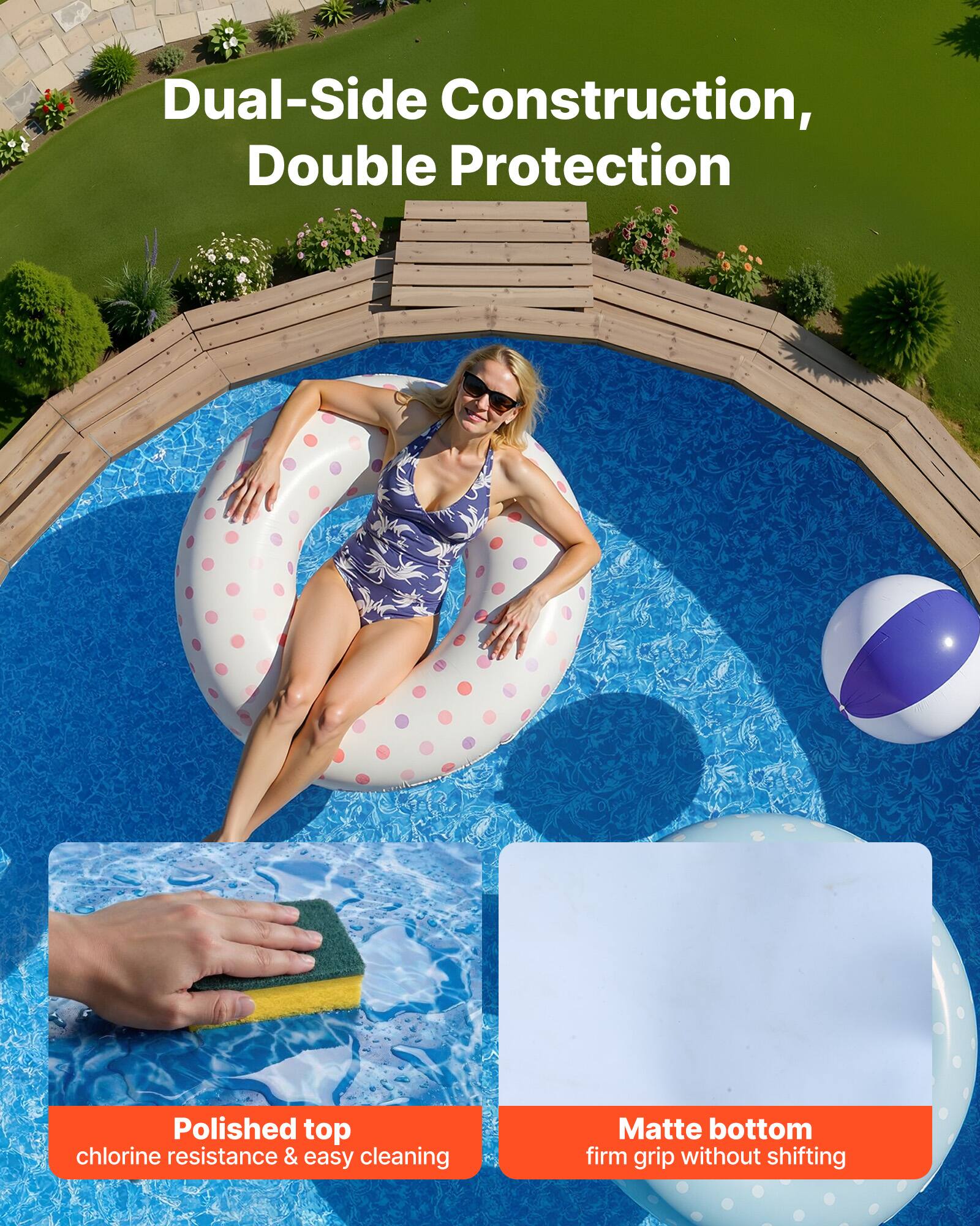 Dual-Side Construction, Double Protection

Polished top: chlorine resistance & easy cleaning

Matte bottom: firm grip without shifting