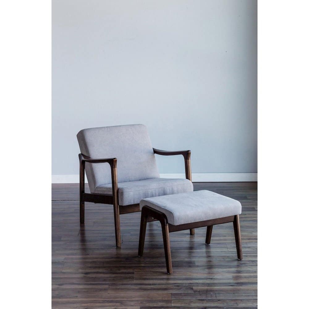 Alpine Furniture - Zephyr Lounge Chair - Medium Brown Frame, Light Grey Cushions