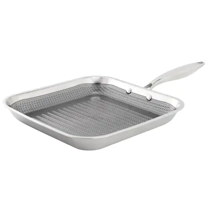 Front. Oster - Oster Modessa 11in Platinum Collection Hybrid Nonstick Square Grill Pan in Silver - Silver.