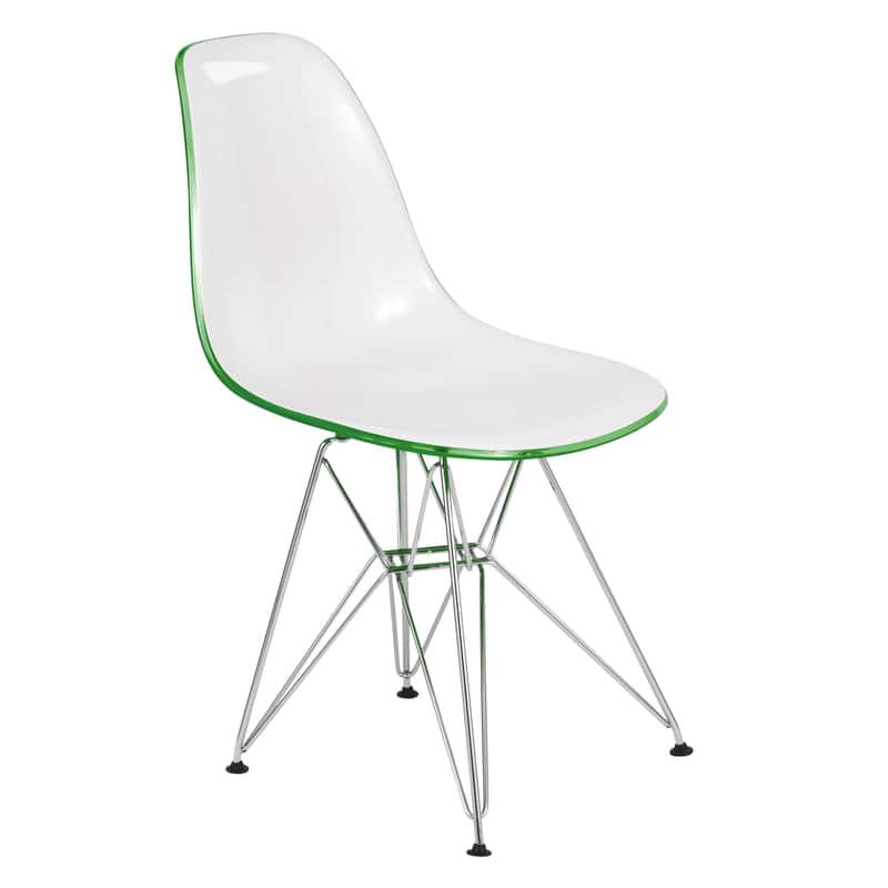 LeisureMod - Cresco Modern Acrylic Dining Chair, Ergonomic Curved Seat with Chrome Eiffel Base - White Green