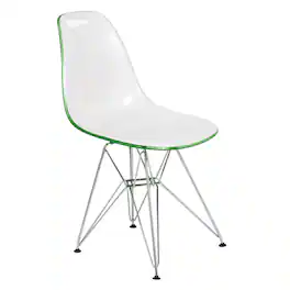 LeisureMod - Cresco Modern Acrylic Dining Chair, Ergonomic Curved Seat with Chrome Eiffel Base - White Green